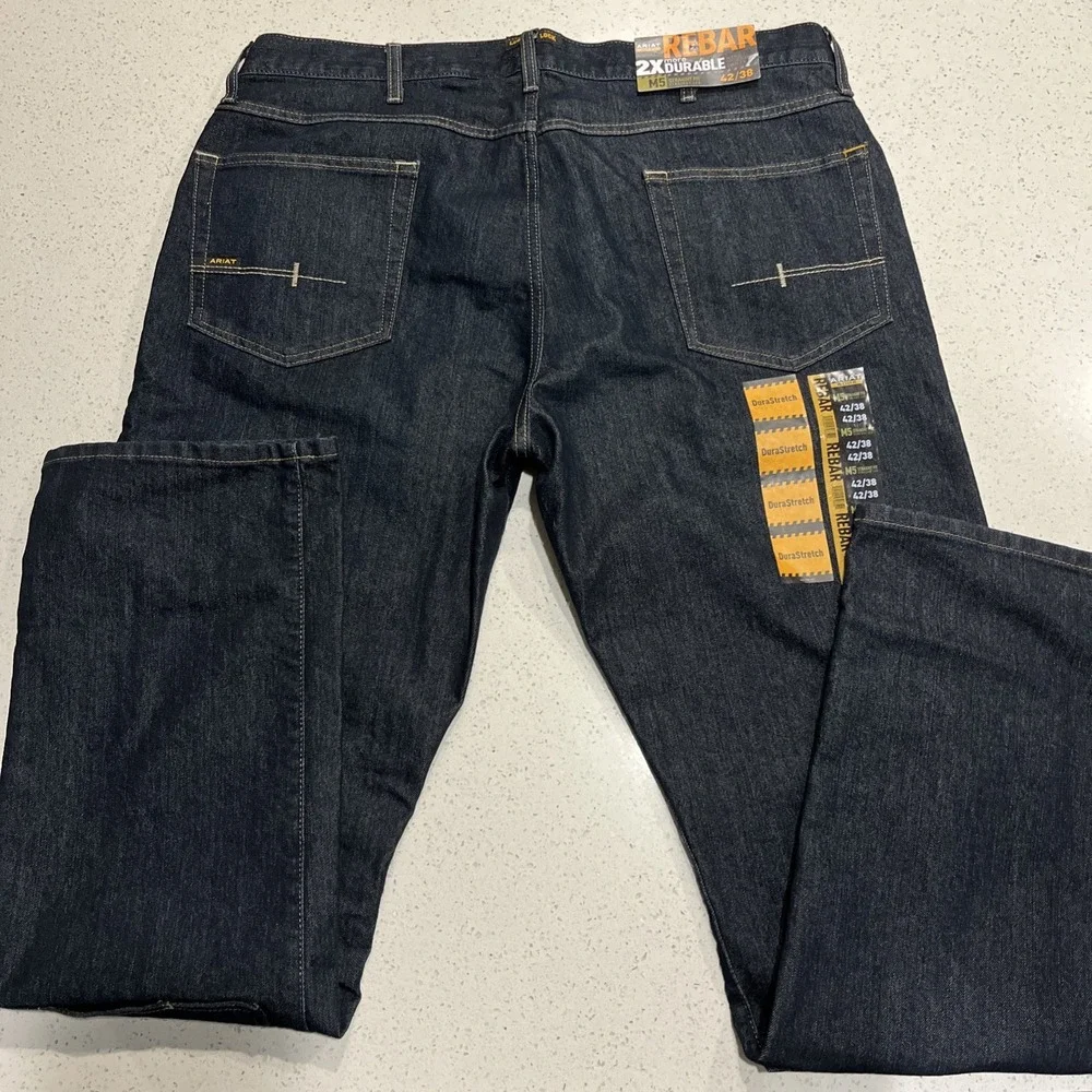 Ariat  Mens Jeans Double Knee Dark Wash Blue Durastretch M5 Rebar Size 42x38 NWT - Picture 6 of 9